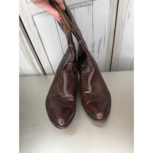 Lucchese Men’s Exotic Cowboy Boots Size 11.5 E Wide Teju Lizard and Goat Brown - Picture 2 of 7